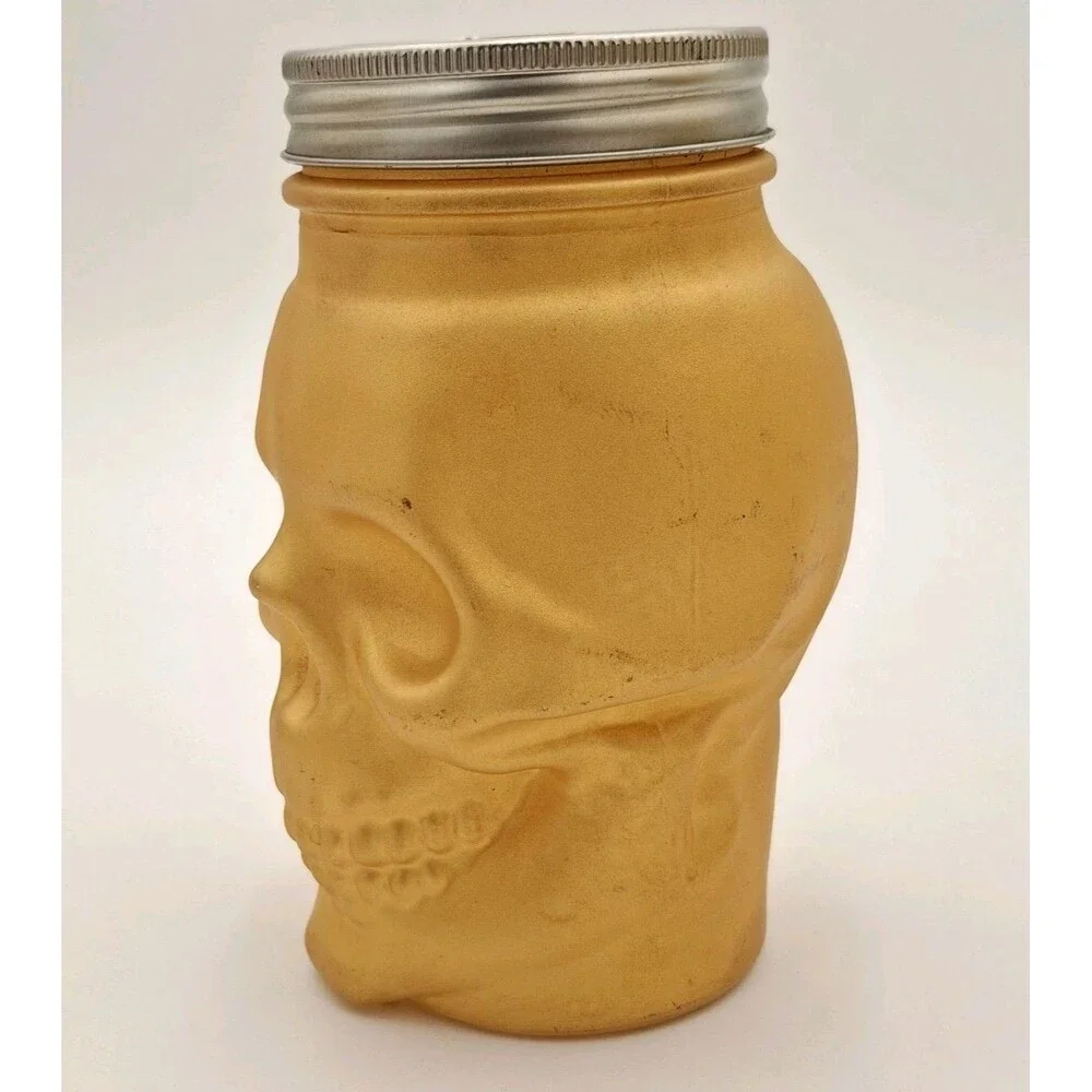 Skull Gold Glass Sipper Cup Mug 16 Oz NO Straw